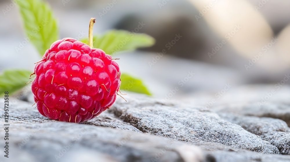 Poster fresh raspberry fruit on a natural stone background : generative ai