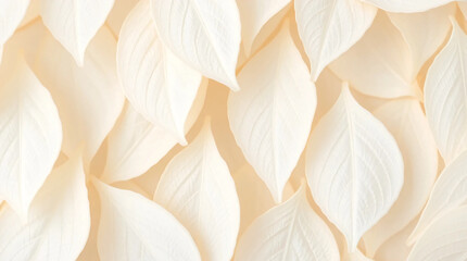 Close-up view reveals delicate white leaves with transparent veins layered gracefully on a soft beige background