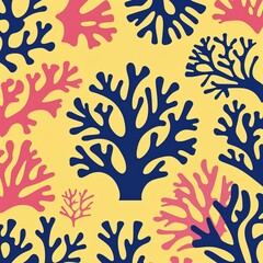coral on plain yellow background childish style illustration
