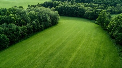 Obraz premium Lush Green Landscape with Dense Forest Surrounding a Spacious Meadow : Generative AI