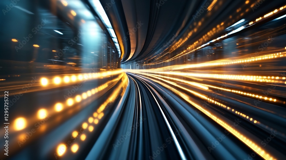 Poster dynamic motion blur of lights on a train track : generative ai