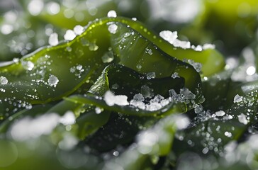 Extreme Close-up of Wakame Seaweed with Delicate Salt Crystals