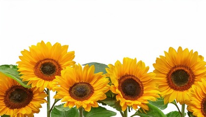 Fototapeta premium Bright yellow sunflower stems with green leaves 