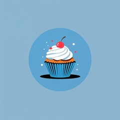 cupcakes on plain blue background childish style illustration