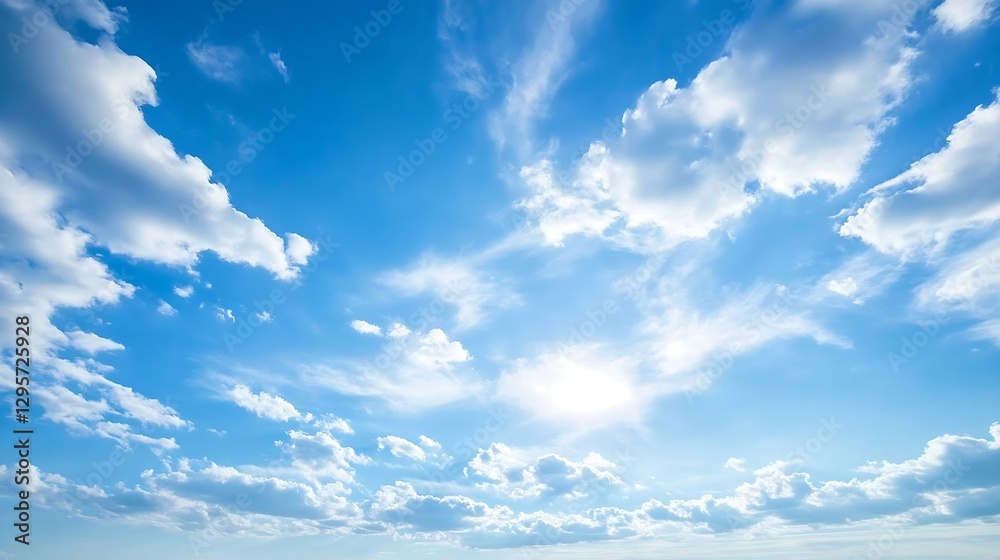 Poster Clear blue sky with fluffy clouds creating a beautiful visual of nature's serenity : Generative AI