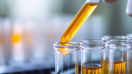 Laboratory scene capturing the precision of liquid transfer with a pipette in test tubes filled with vibrant liquids : Generative AI