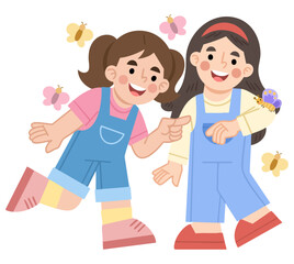 Illustration of Playful Two Girls with Butterflies