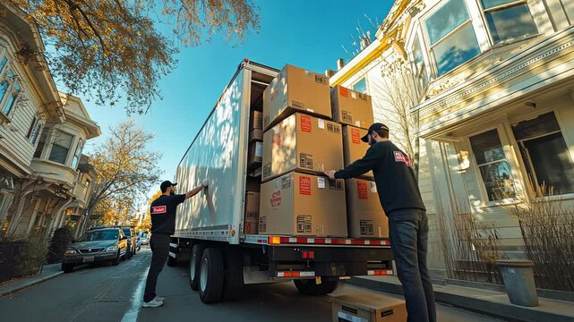 Moving Day in San Francisco: Two Movers Load Boxes into a Truck