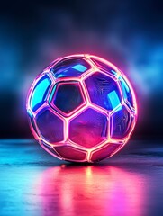 Fototapeta premium Illuminated Soccer Ball: A captivating artistic rendering of a soccer ball, intricately detailed with neon highlights.
