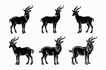  Set of Markhor animal vector illustration.