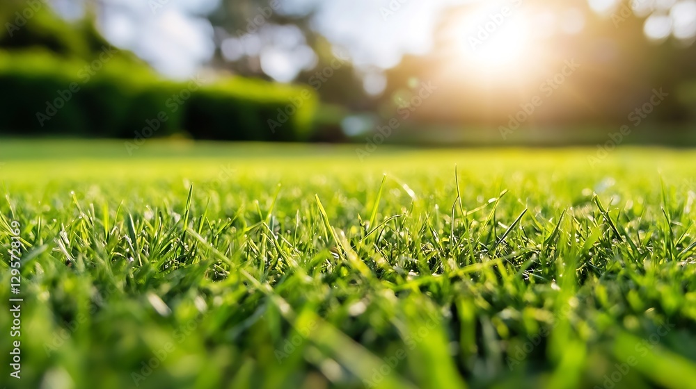 Poster vibrant green grass on a sunny day with nature in the background : generative ai