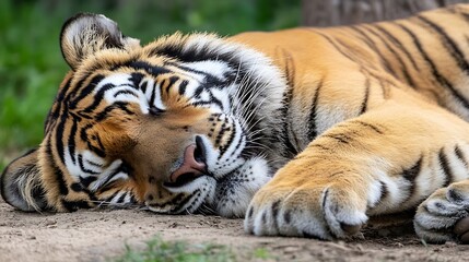 Majestic Tiger Resting Peacefully in Nature on a Beautiful Sunny Day : Generative AI