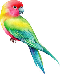 Obraz premium Vibrant Watercolor Painting of a Colorful Parrot Bird with Green and Blue Feathers