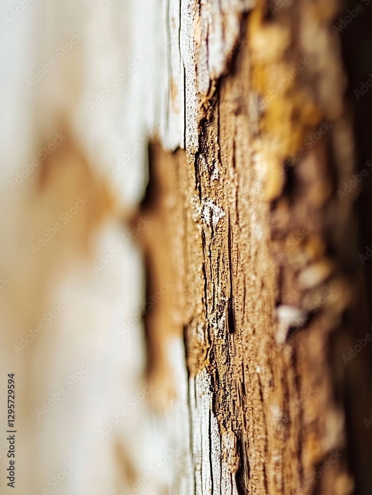 Poster Close up of textured wooden bark showcasing intricate details and natural patterns in warm tones : Generative AI