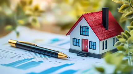 Small House Model with Pen and Blue Chart