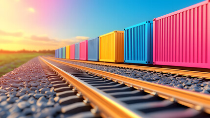 Fototapeta premium Streamlined logistics strategy for container transport railway tracks hdr image urban landscape