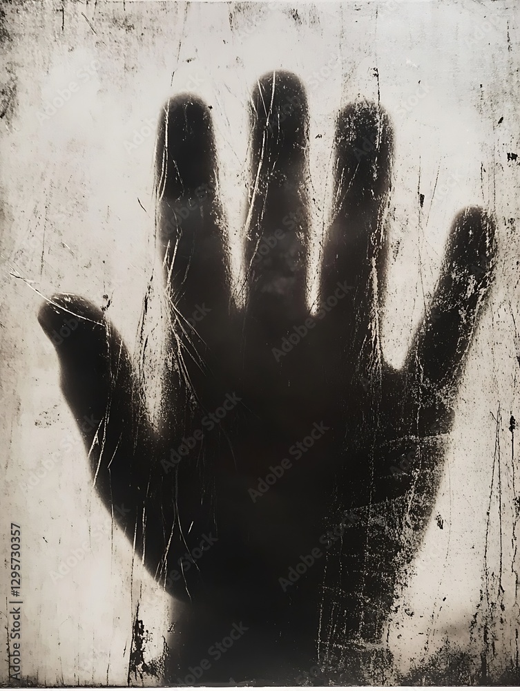 Aufkleber artistic representation of a human hand silhouette on a textured background with scratches : generat