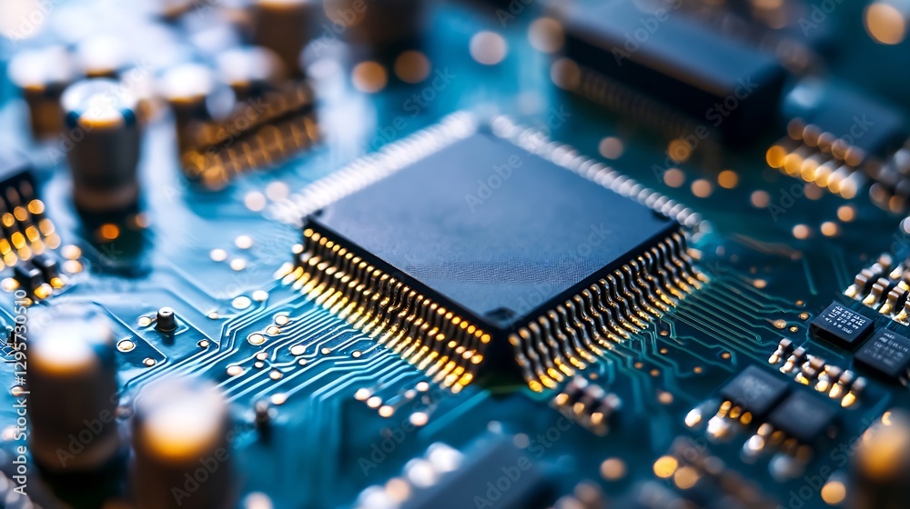 Poster Macro Photography of a Microprocessor on a Computer Circuit Board Highlighting Its Intricate Design : Generative AI