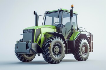 Naklejka premium A vibrant green modern tractor featuring large tires, perfect for agricultural tasks, showcased against a light backdrop.