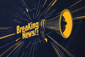 Stylish and modern breaking news illustration with bold yellow text and megaphone