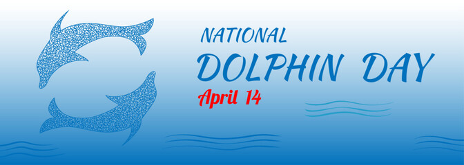 National Dolphin Day design in children's drawn style.