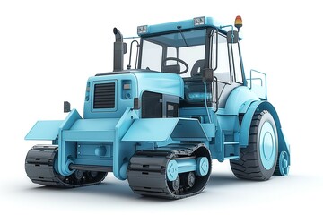Naklejka premium A vibrant blue tractor with tracks, designed for agricultural use, showcasing modern features and a sleek look.