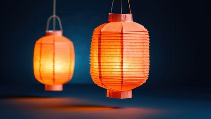  glowing orange paper lanterns illuminate a serene space