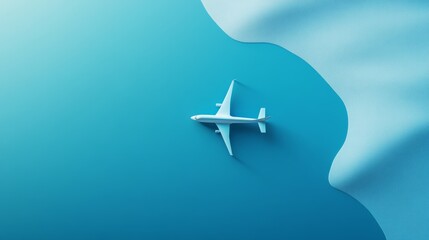 Naklejka premium Minimalist Flat Lay Design Featuring Airplane and Soft Fabric Waves