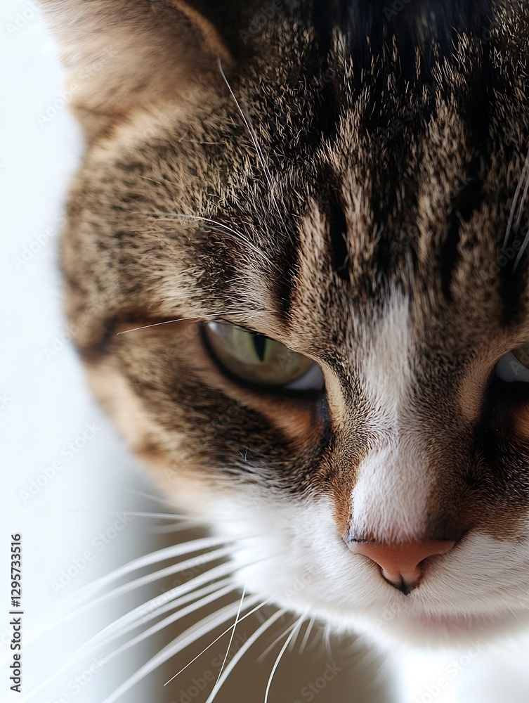 Poster Adorable close up of a curious cat with striking green eyes and intricate fur patterns : Generative AI