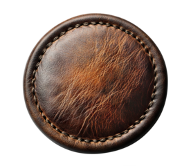 Round badge with braided edges and rich brown texture, isolated on a transparent cutout background