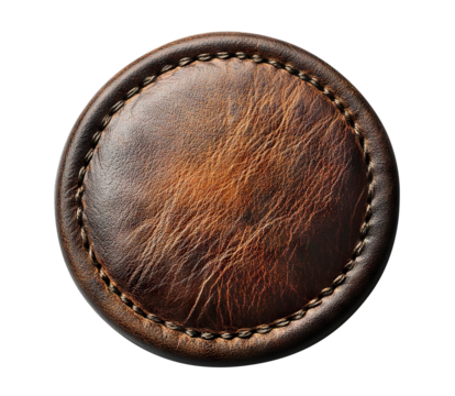 Round badge with braided edges and rich brown texture, isolated on a transparent cutout background