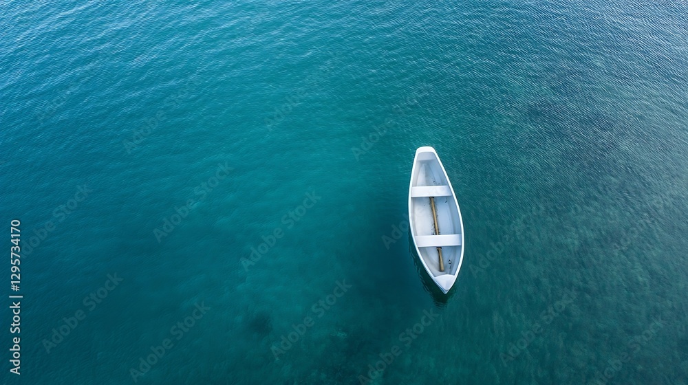 Aufkleber a serene view of a solitary boat floating gently on calm turquoise waters : generative ai