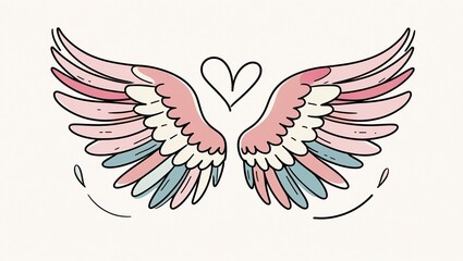 Obraz premium Angel wings set, cartoon doodle style. Hand drawn Trendy flat style cartoon isolated icon. Cupid wings. Vector illustration for web graphic design, poster, T shirt print, Valentines Day Greeting Card