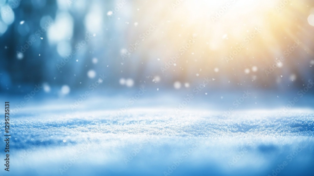 Poster softly falling snowflakes shimmer in the gentle light of dusk, creating a tranquil winter wonderland