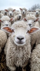 Lambs frolic joyfully in a green field under the sun, showcasing their soft wool and playful nature. Their curious expressions add to the lively atmosphere of the scene