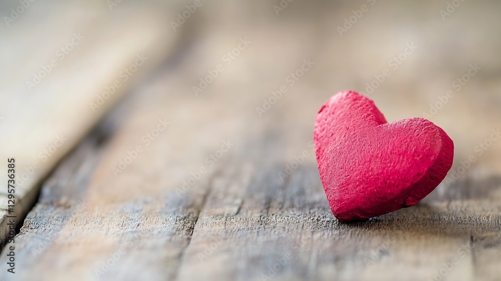 Aufkleber single red heart shaped stone on weathered wooden surface for romantic themes : generative ai