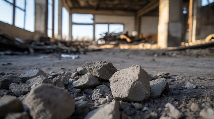 Abandoned Building Interior with Debris and Dusty Ground After Construction : Generative AI