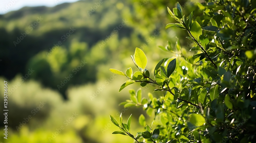 Poster fresh green leaves gleaming in the sunlight amidst a lush green background reflecting the essence of