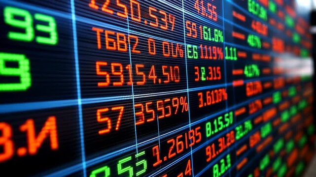 Stock Market Data Display:  Digital Numbers and Financial Information