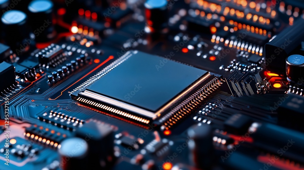 Leinwandbilder Close up view of a modern computer chip on a circuit board showcasing high tech and innovation : Generative AI