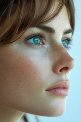 Naklejka premium A close up of a woman's face with blue eyes