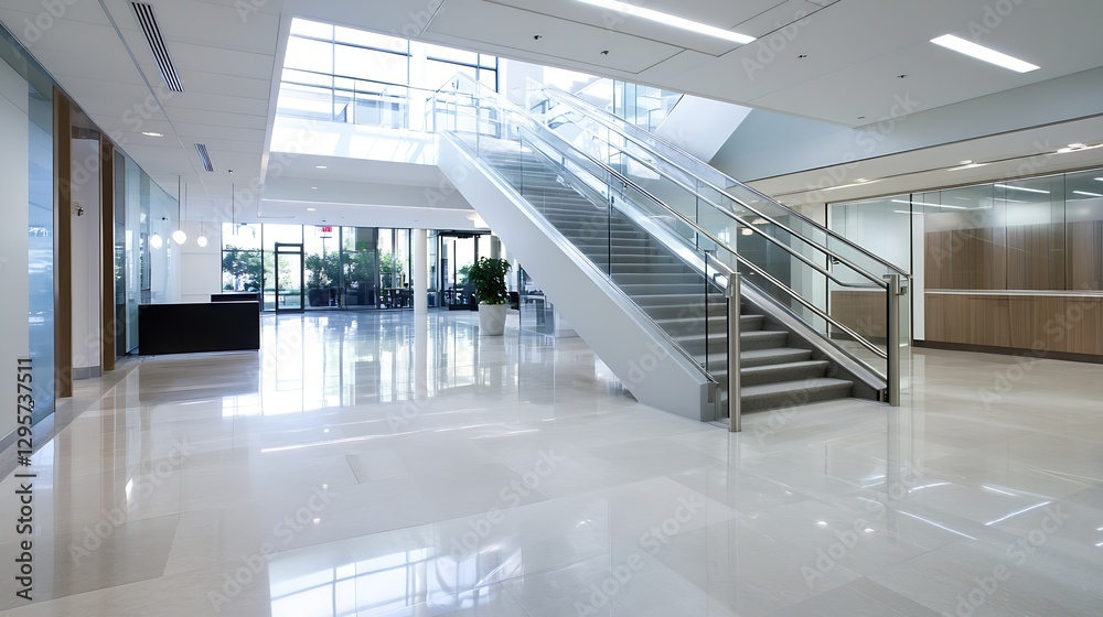 Aufkleber modern spacious lobby with stylish staircase and sleek design completed with natural light : generat