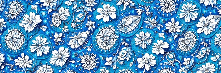 Intricate blue and white seamless paisley design with floral motifs, pattern, blue, paisley
