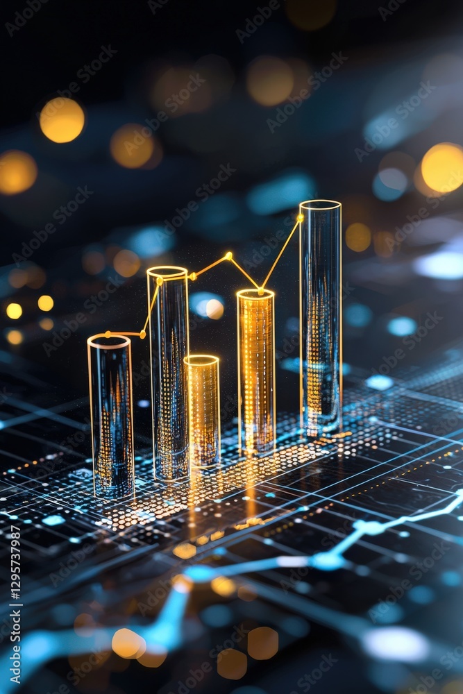 Poster vibrant visualization of bar graphs showing growth, perfect for representing data analytics and fina