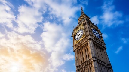 Historic Big Ben Clock Tower Against a Beautiful Sky in London at Sunset : Generative AI