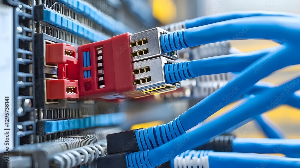 Aufkleber Close up view of an RJ45 crimping tool being used to connect Ethernet data cables for high speed internet and network connectivity