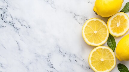 Fresh ripe lemons cut in half on a marble surface showcasing vibrant yellow color and texture : Generative AI