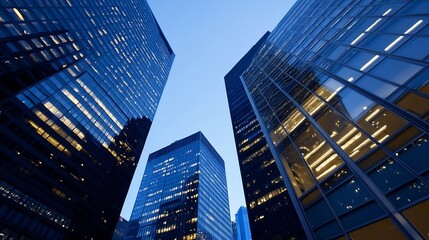 Obraz premium Skyscrapers Reflecting City Lights in an Urban Skyline at Dusk : Generative AI