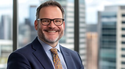 Fototapeta premium Professional Smiling Businessman in Modern Office Environment : Generative AI