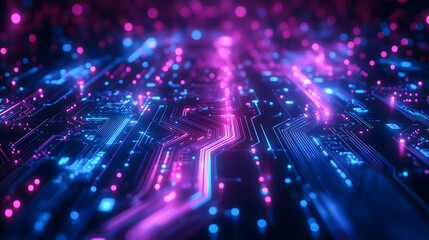 Futuristic Digital Circuit Board with Neon Lights